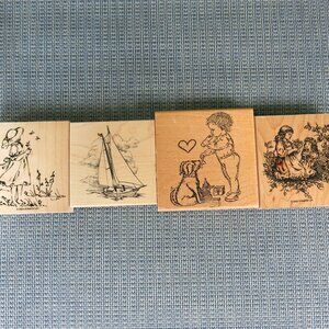 Vintage Stampin' Up Children Toddler Boat Sailing Mixed Lot of 4 Rubber Stamps